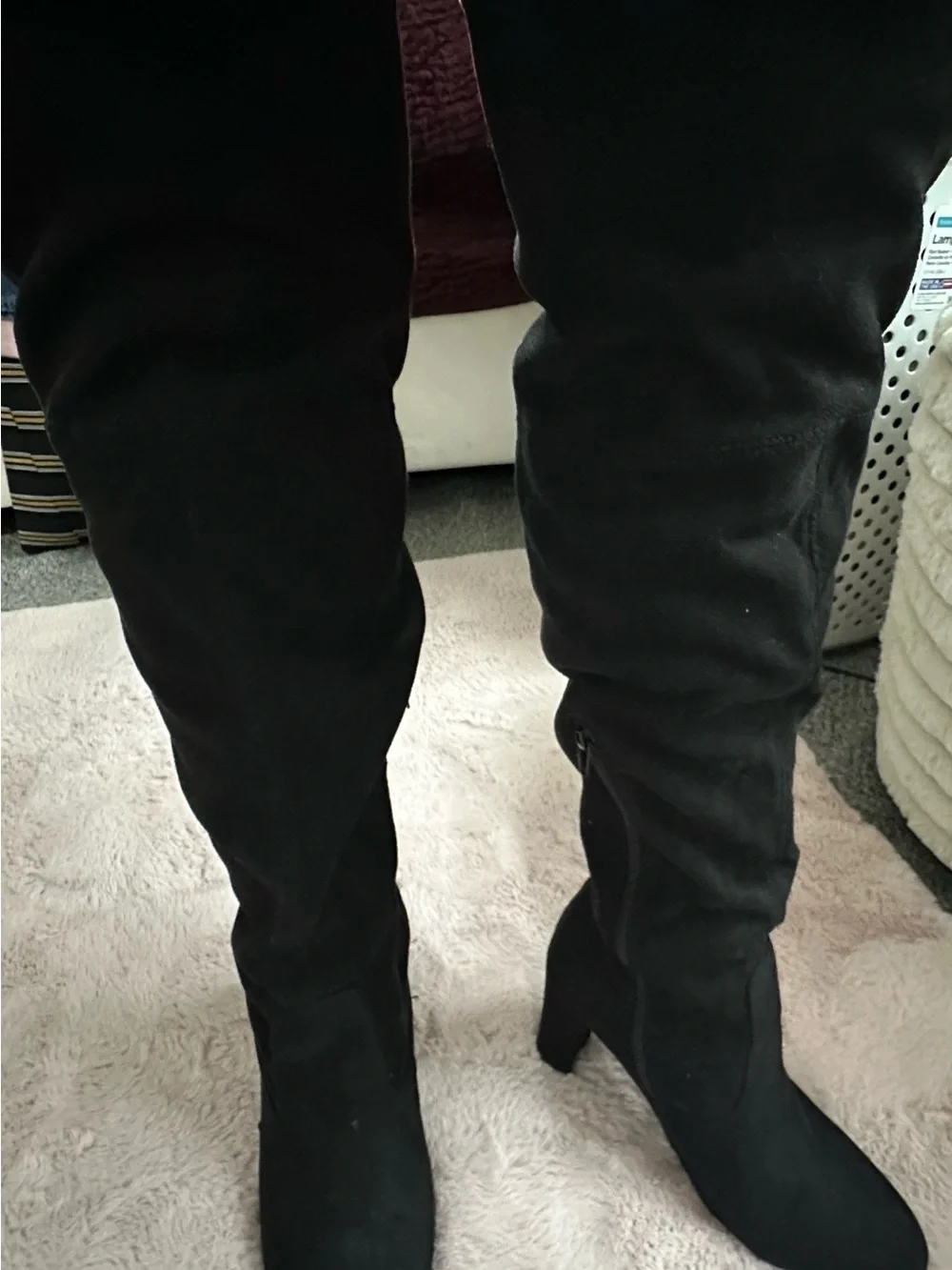 Women's Black Knee-High Block Heel Boots